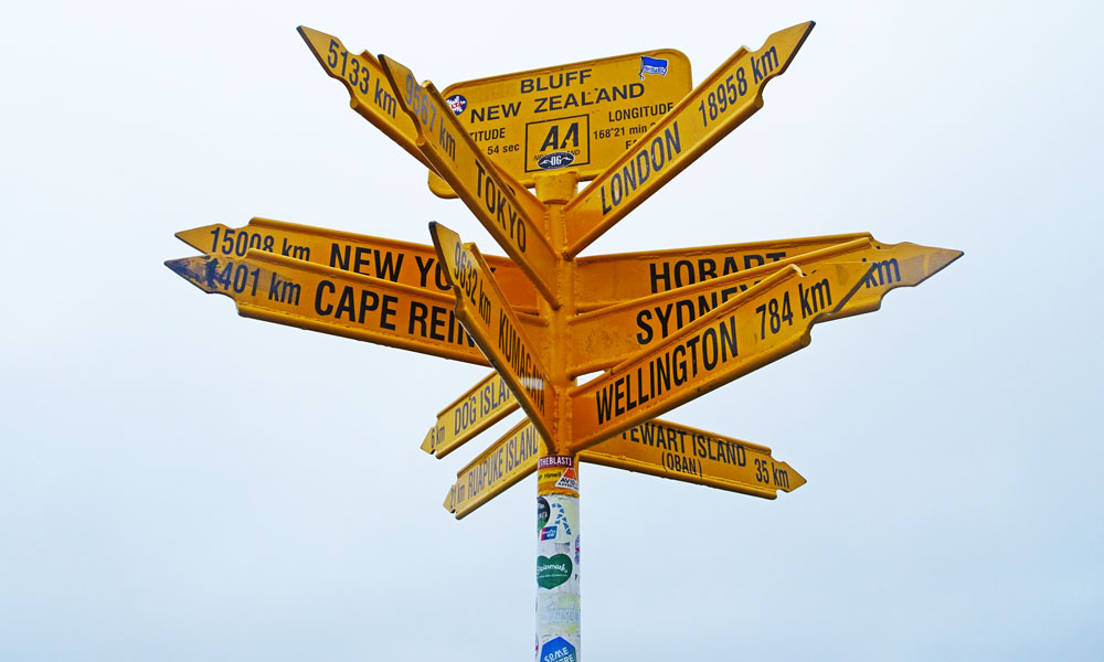 Bluff signpost at Stirling Point